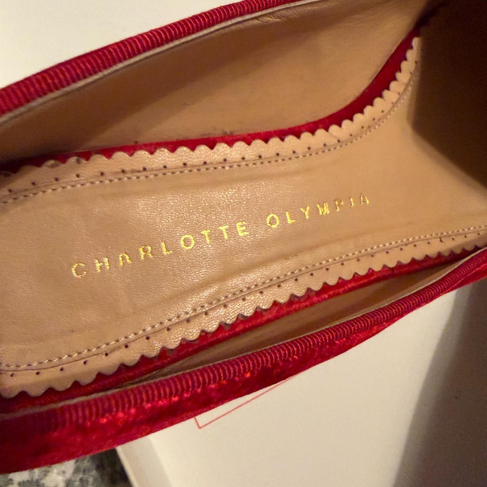 Charlotte Olympia Red Velvet Spider Web Flats - Picture 8 of 12